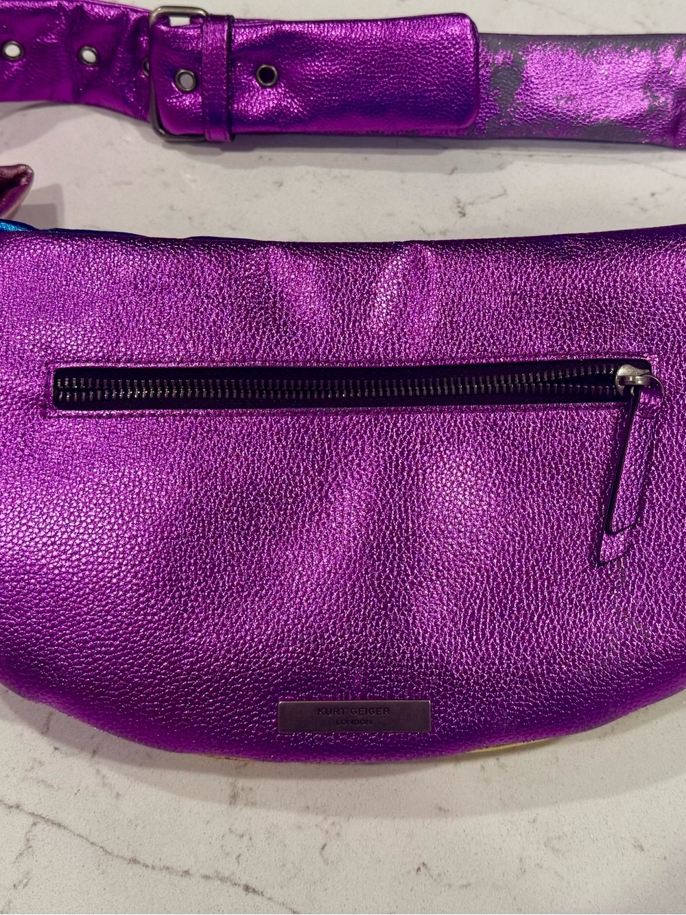 Kurt Geiger Metallic Rainbow Chevron Belt Bag - Pink, Gold, Blue - Picture 2 of 4